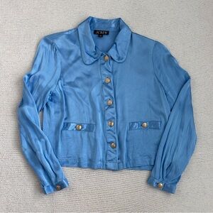 J Crew Satin Button Down Blouse Blue Size Small